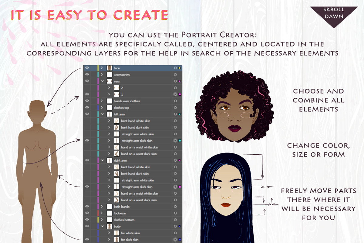 Female portrait creator (vector+PSD), a Healthcare Illustration by Gluiki (Photo 2 of 3)