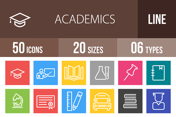 50 Academics Line Multicolor Icons