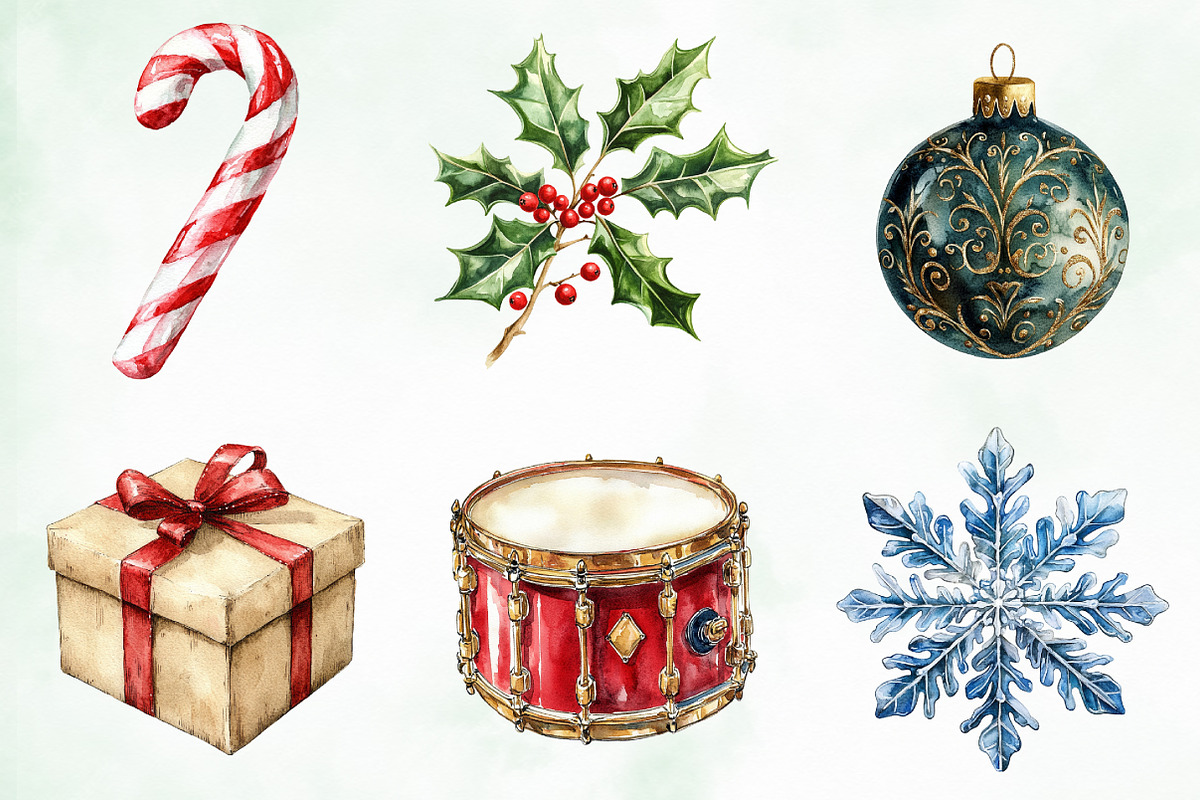 Vintage Christmas Elements Clipart, an Illustration by Creative Art (Photo 7 of 10)