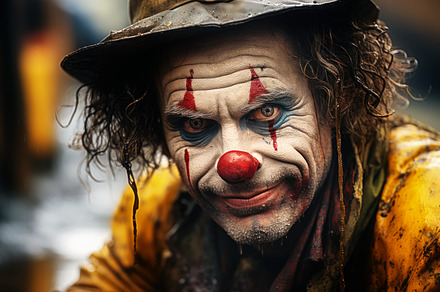 Melancholic clown in the rain: A por, a Person Photo by Perpis