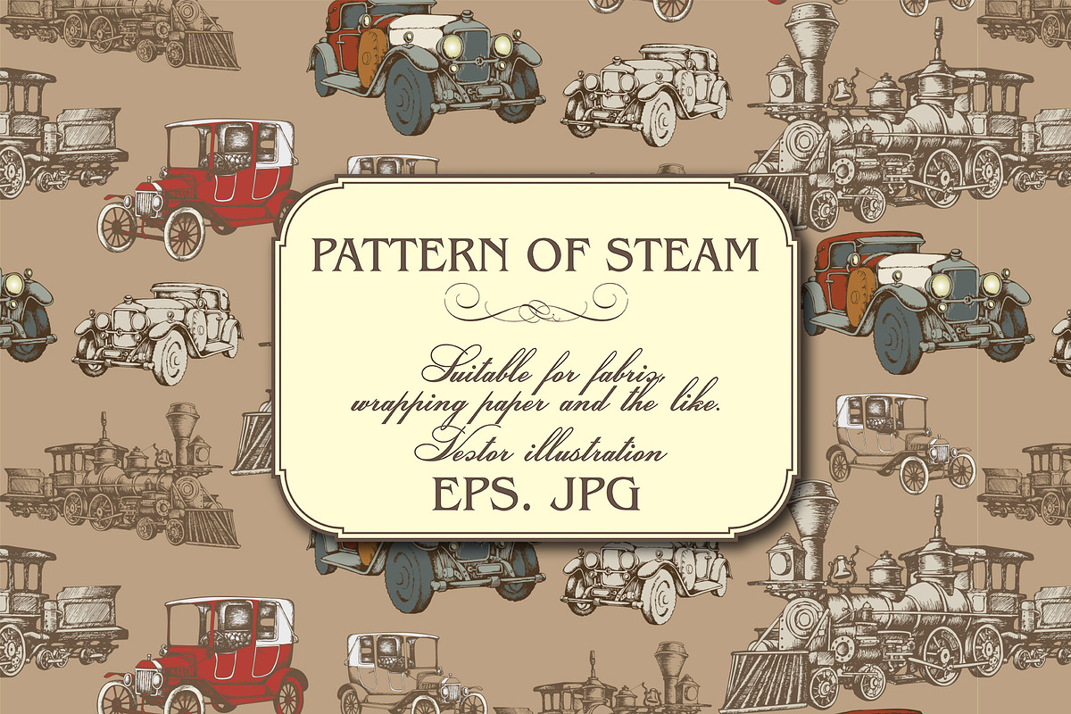 Pattern of vintage train-1, a Pattern Graphic by Designs by Helen Trupak