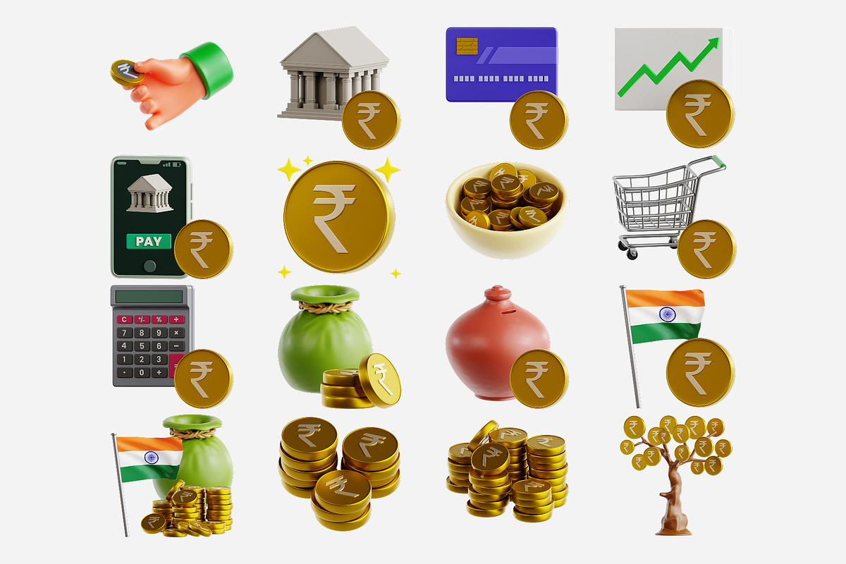Indian Rupee Coin 3D Icon Set, an Object 3D Model by Eklip Studio (Photo 2 of 2)