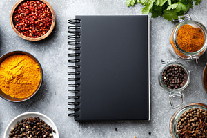 Dark spiral-bound notebook, a Food & Drink Photo by MistyDay