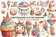Watercolor Glitter Unicorn Clipart, an Illustration by Sublimation Artist (Thumbnail 1 of 7)