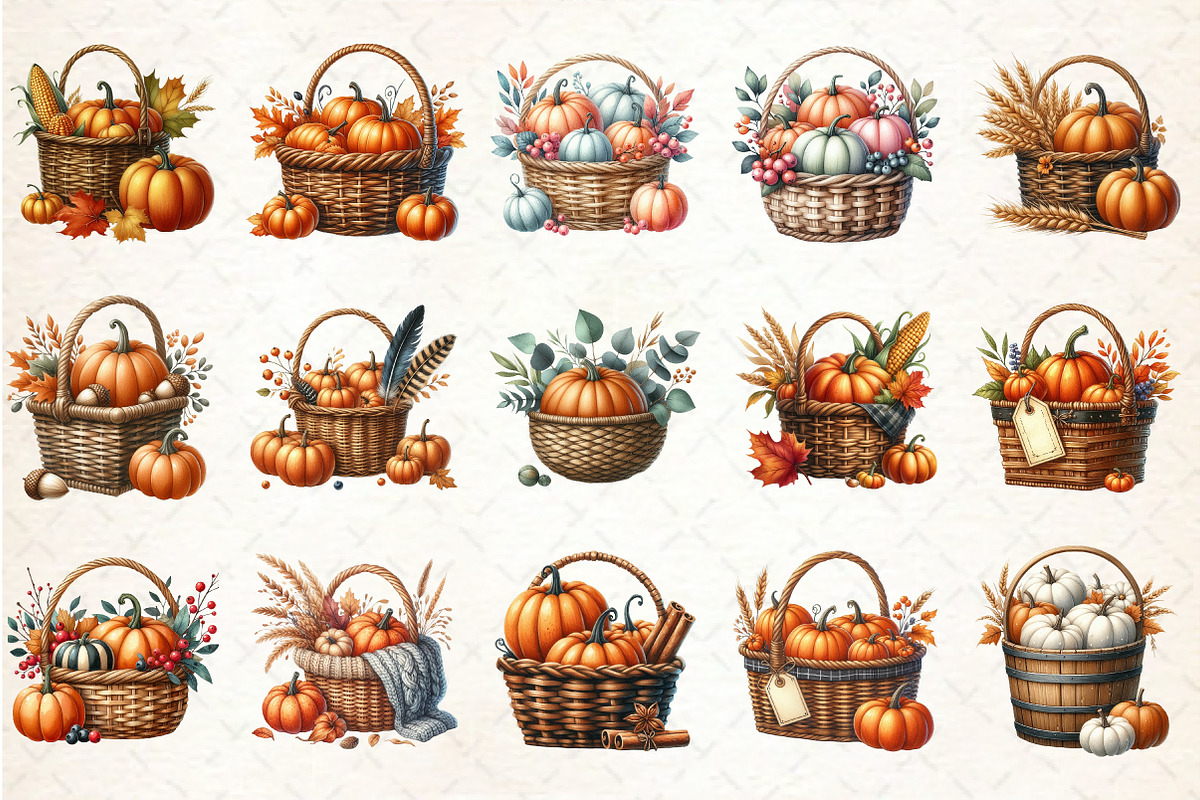 Autumn Pumpkin Basket Clipart, an Illustration by Rose Art (Photo 3 of 7)