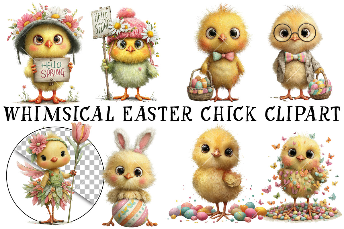 Whimsical Easter Chick Clipart, an Illustration by OK Design (Photo 2 of 6)