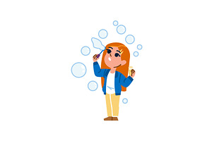 Redhead girl blowing soap bubbles, an Illustration by pikepicture