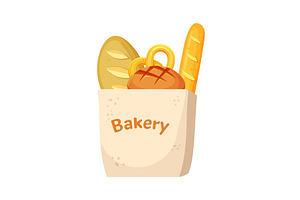grocery bag. bread bakery, a Food Illustration by Multigon