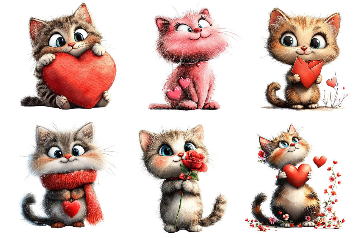 Valentine's Cute Cat Clipart, an Illustration by Dream Creation (Photo 2 of 5)