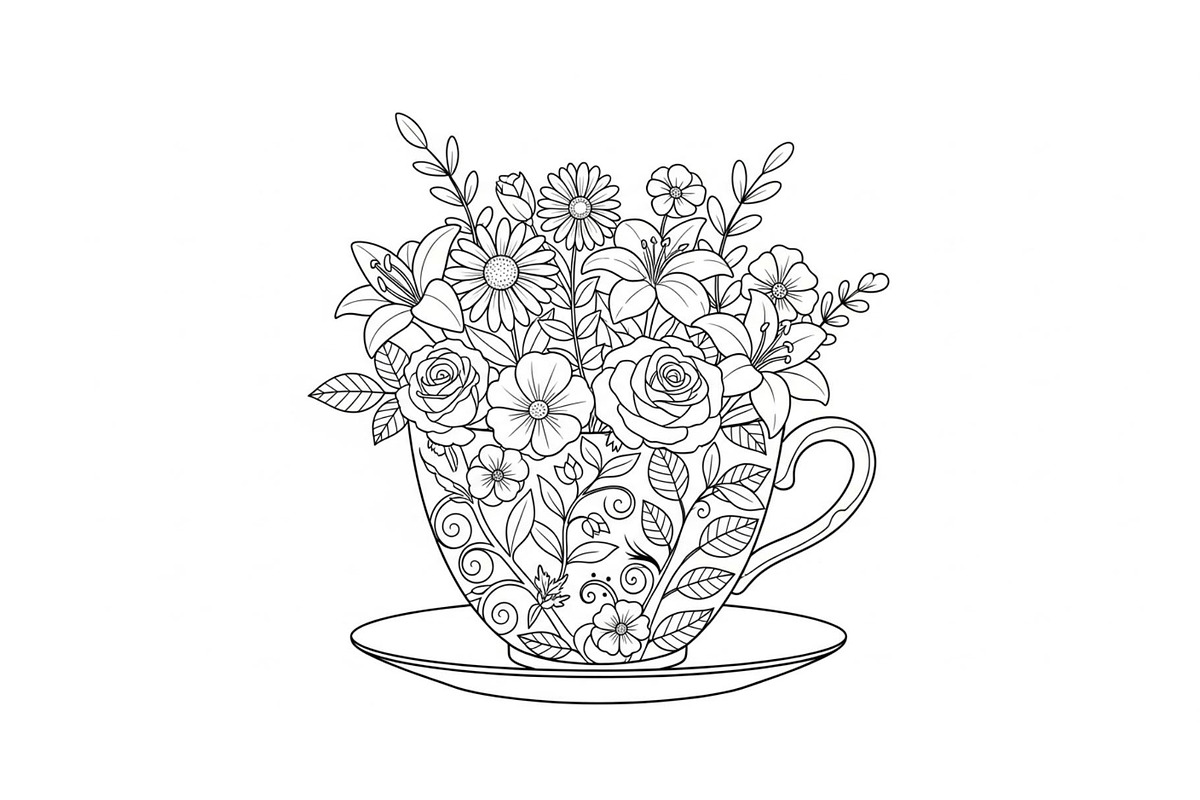 Floral Teacup Line Art Bundle, an Illustration by Gfx_Store (Photo 31 of 51)