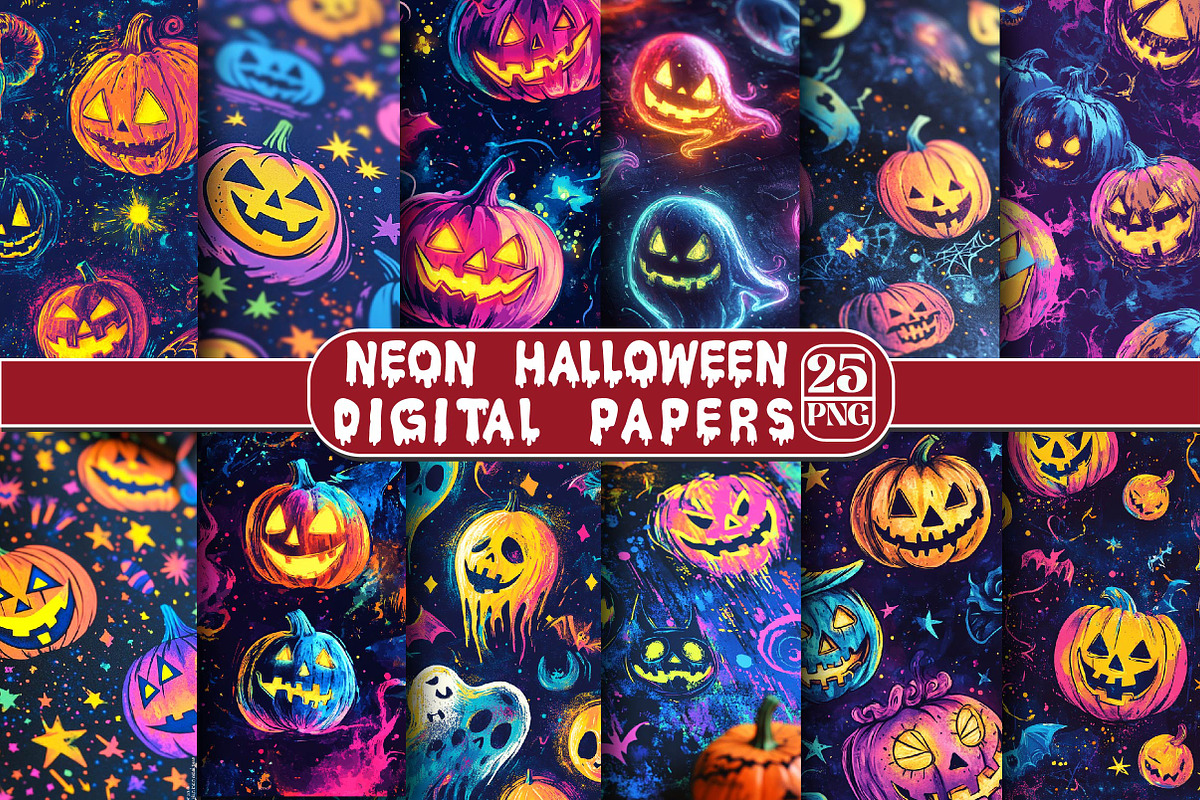 Neon Halloween Digital Paper, an Illustration by DreamPrint404 (Photo 1 of 3)