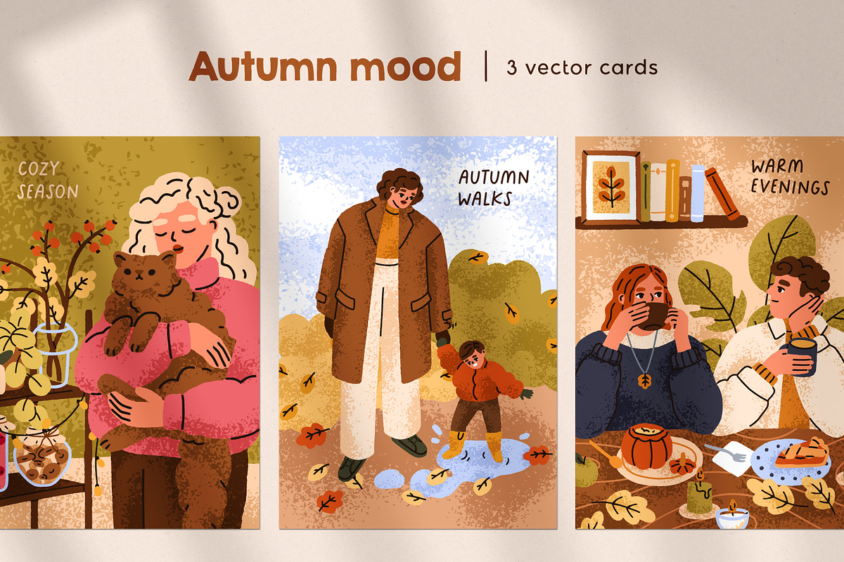 Autumn cards, cozy fall posters set, a Seasonal Illustration by Good Studio (Photo 1 of 4)