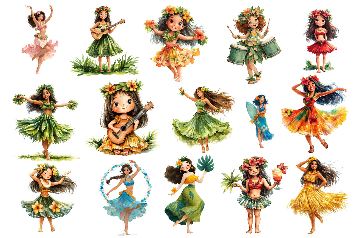 Hawaiian Hula Girls Clipart PNG, an Illustration by Dream Creation (Photo 3 of 3)
