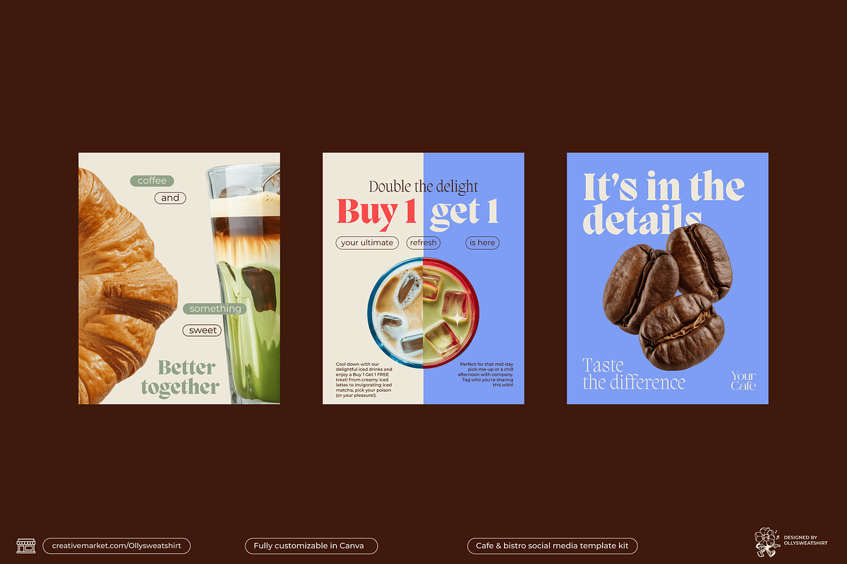 Cafe & Bistro Social Media Canva Kit, a Social Media Template by OLLYSWEATSHIRT DSGN INC. (Photo 11 of 13)