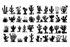 Black Cactus Silhouettes. Western