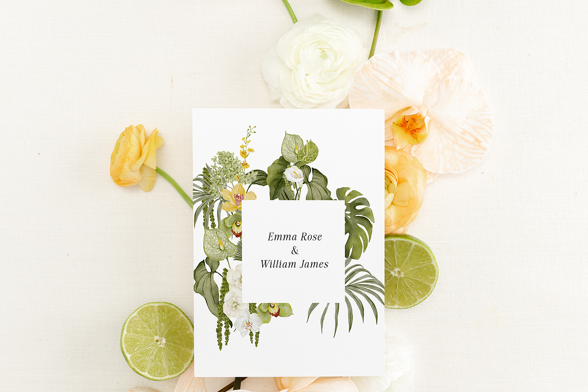 Tropical green watercolor flowers, an Object Graphic by Grace Noboa Illustrations (Photo 2 of 11)