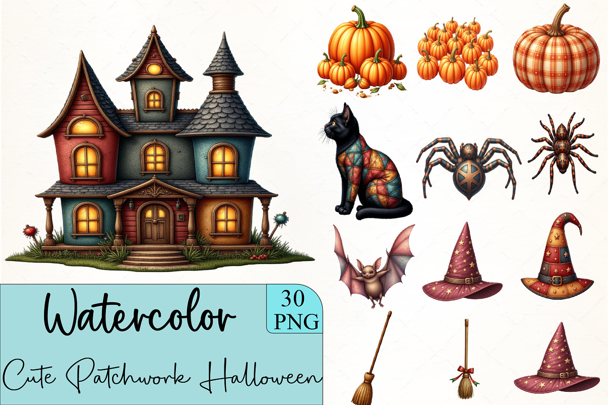 Cute Patchwork Halloween Clipart, an Illustration by CrexoraLab (Photo 1 of 5)