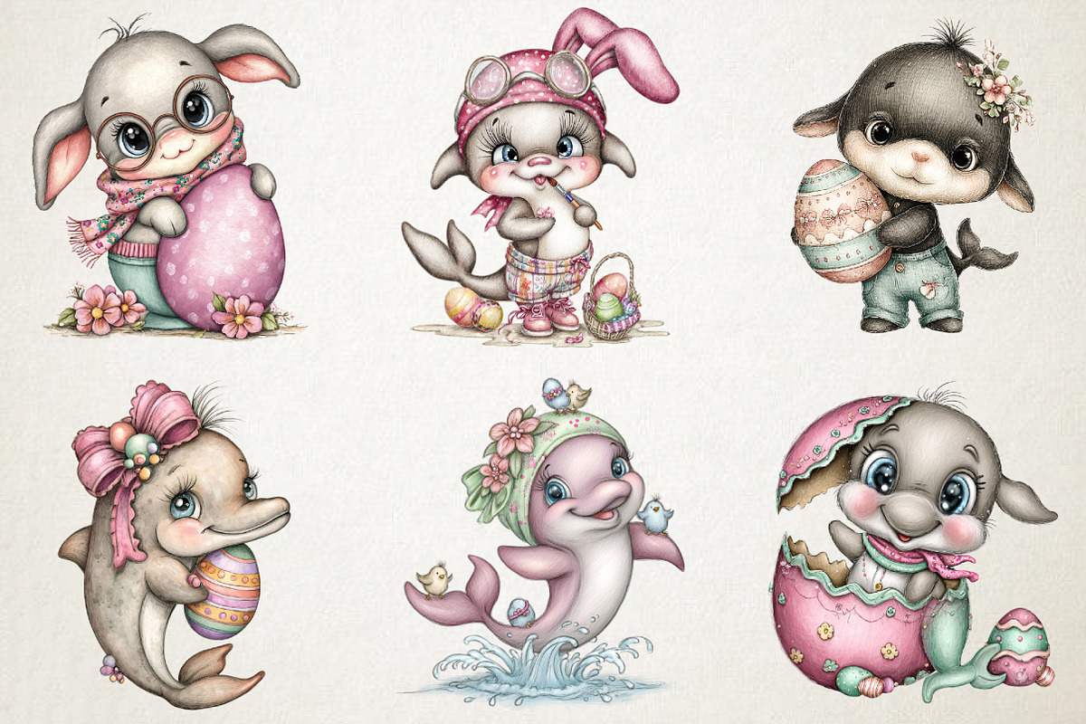 Whimsical Easter Dolphin Clipart Set, an Animal Illustration by RobertsArt (Photo 5 of 6)
