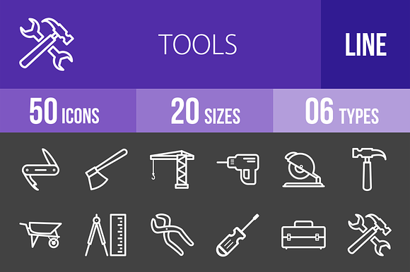50 Tools Line Inverted Icons