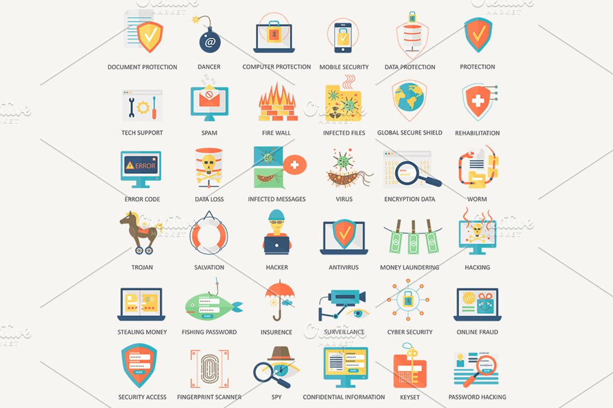 36 Cyber security flat icons set, an Outline Icon by Lemberg Vector