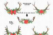 Watercolor Christmas Antler Clipart, a Decorative Illustration by Elly Studio (Thumbnail 2 of 7)