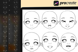 200 Procreate Chibi Head Stamps