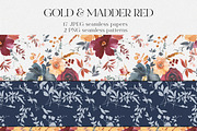 Gold & Madder Red Watercolor Flowers, an Illustration by whiteheartdesign (Thumbnail 8 of 9)