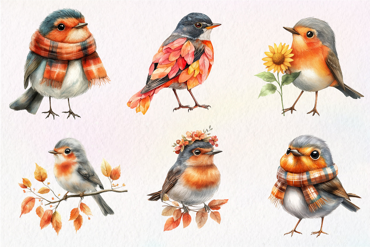 Autumn American Robin Bird Clipart, an Illustration by CreationArt (Photo 9 of 9)