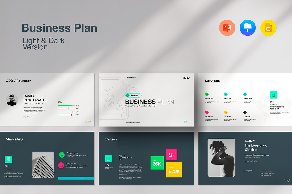 Light & Dark  Business Plan Template, a Presentation Template by evgenystudio (Photo 1 of 11)