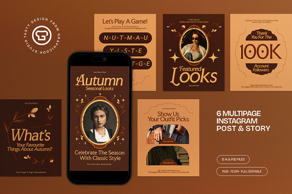 Brown Fashion Autumn Instagram Set preview 4