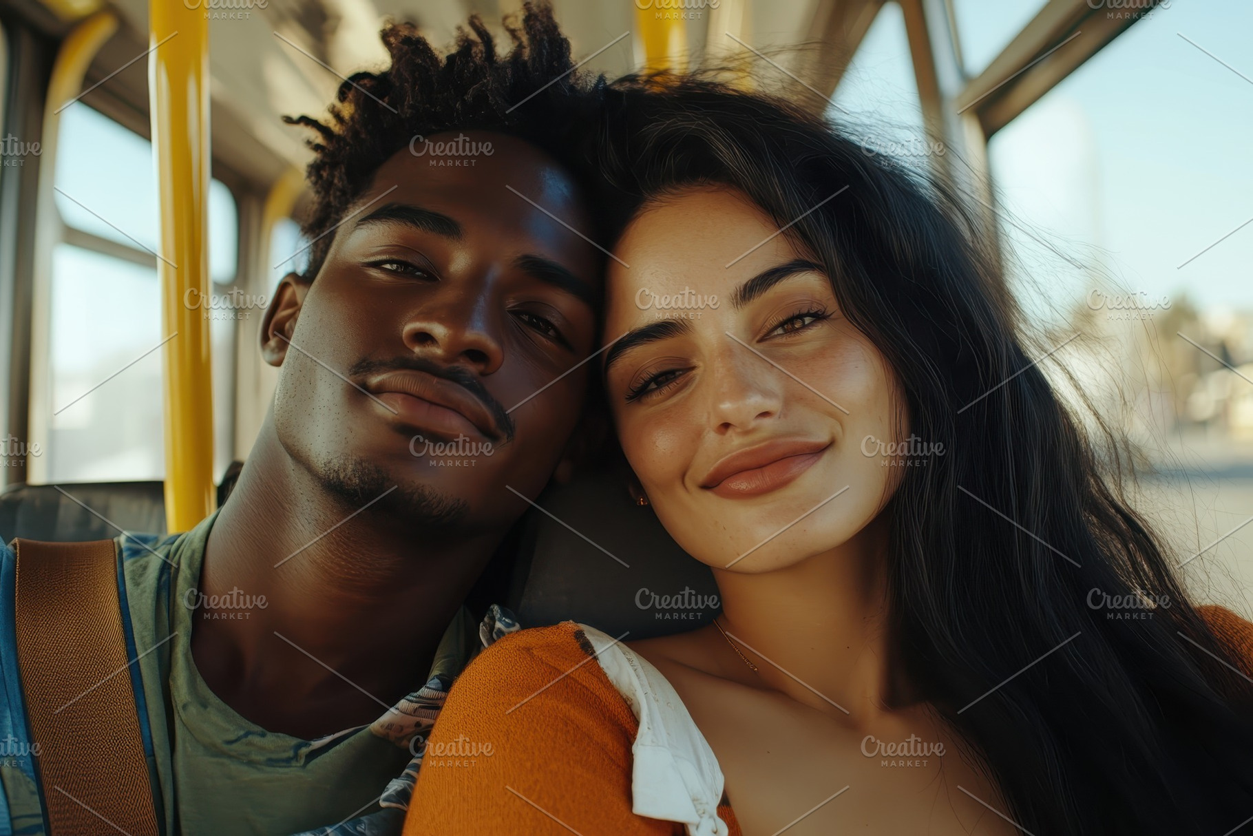 Multiracial couple enjoying a bus ri, a Photo by Iftikhar Alam
