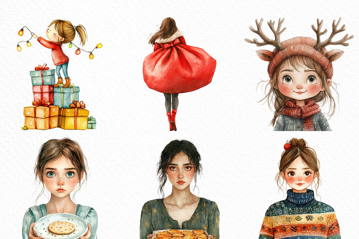 Cute Holiday Girls–Funny Christmas, an Illustration by Craft Nest (Photo 2 of 6)