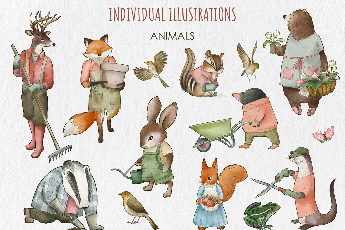 Vintage Watercolor Gardening Clipart, an Animal Illustration by JSolomatina (Photo 6 of 13)