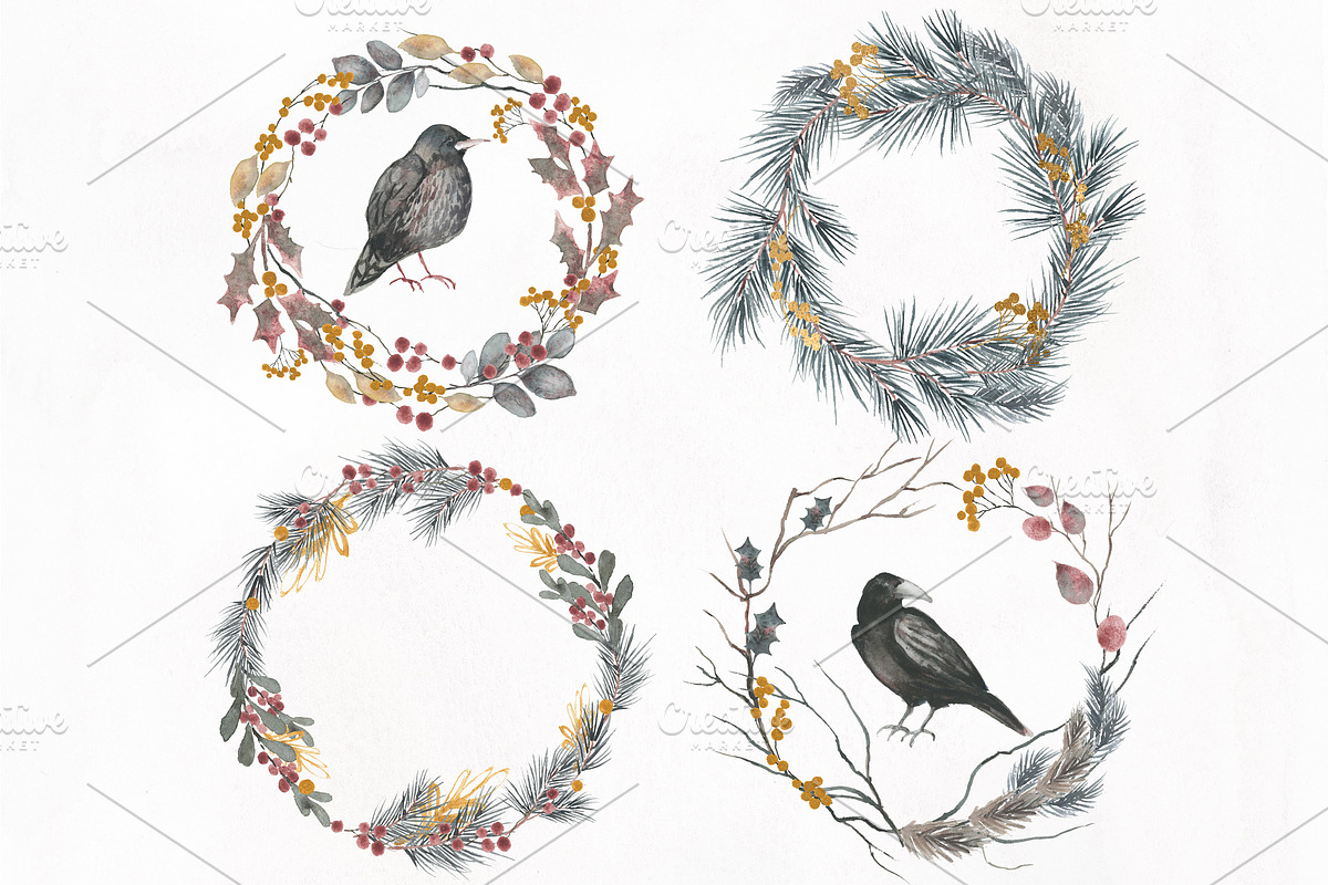 Scandinavian Winter Watercolor Set, an Animal Illustration by RhianAwni (Photo 2 of 13)