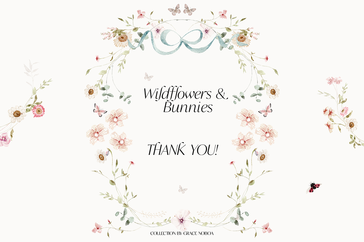 Watercolor wildflowers & Bunnies Set, a Graphic by Grace Noboa Illustrations (Photo 14 of 14)