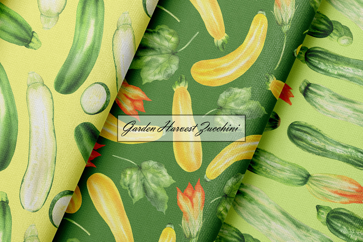 Watercolor Zucchini Seamless Pattern, a Food Illustration by OlDm_Shop (Photo 5 of 10)