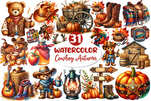 Watercolor Cowboy Autumn Clipart, an Illustration by Dream Creation