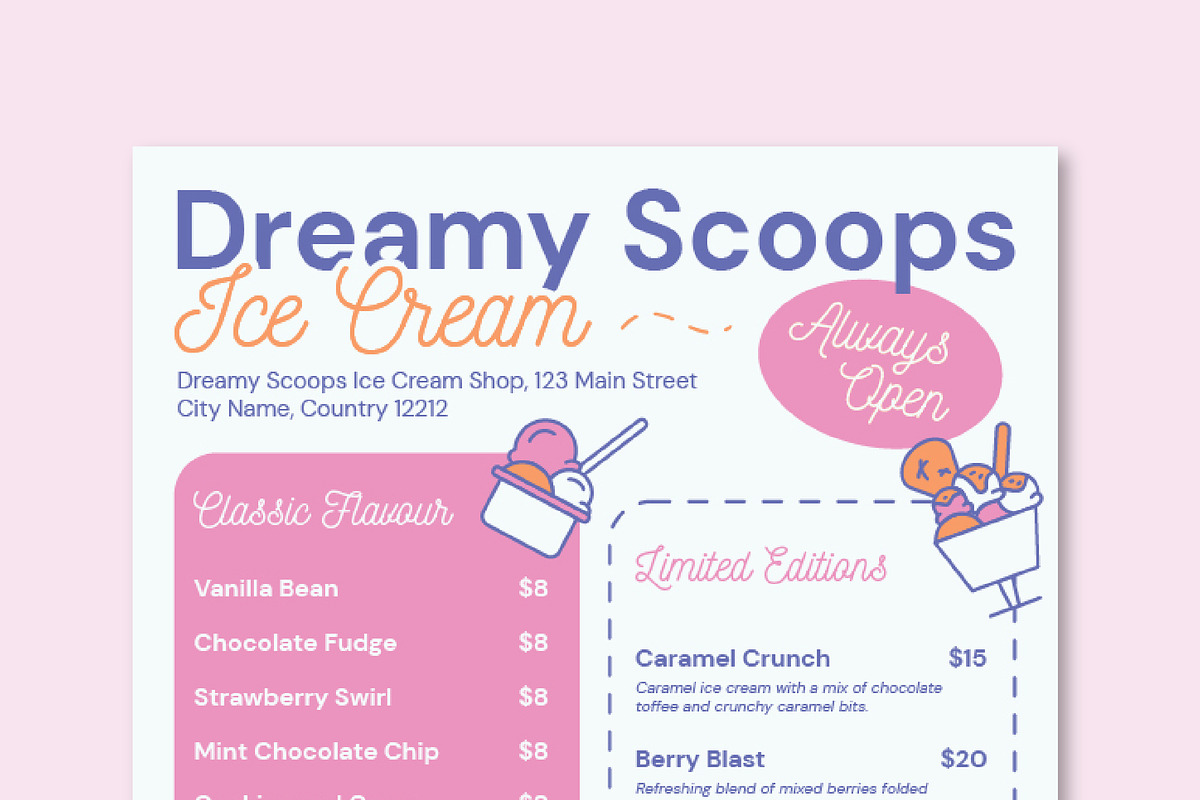 Ice Cream Restaurant Menu, a Flyer Template by Sundaylab (Photo 2 of 3)