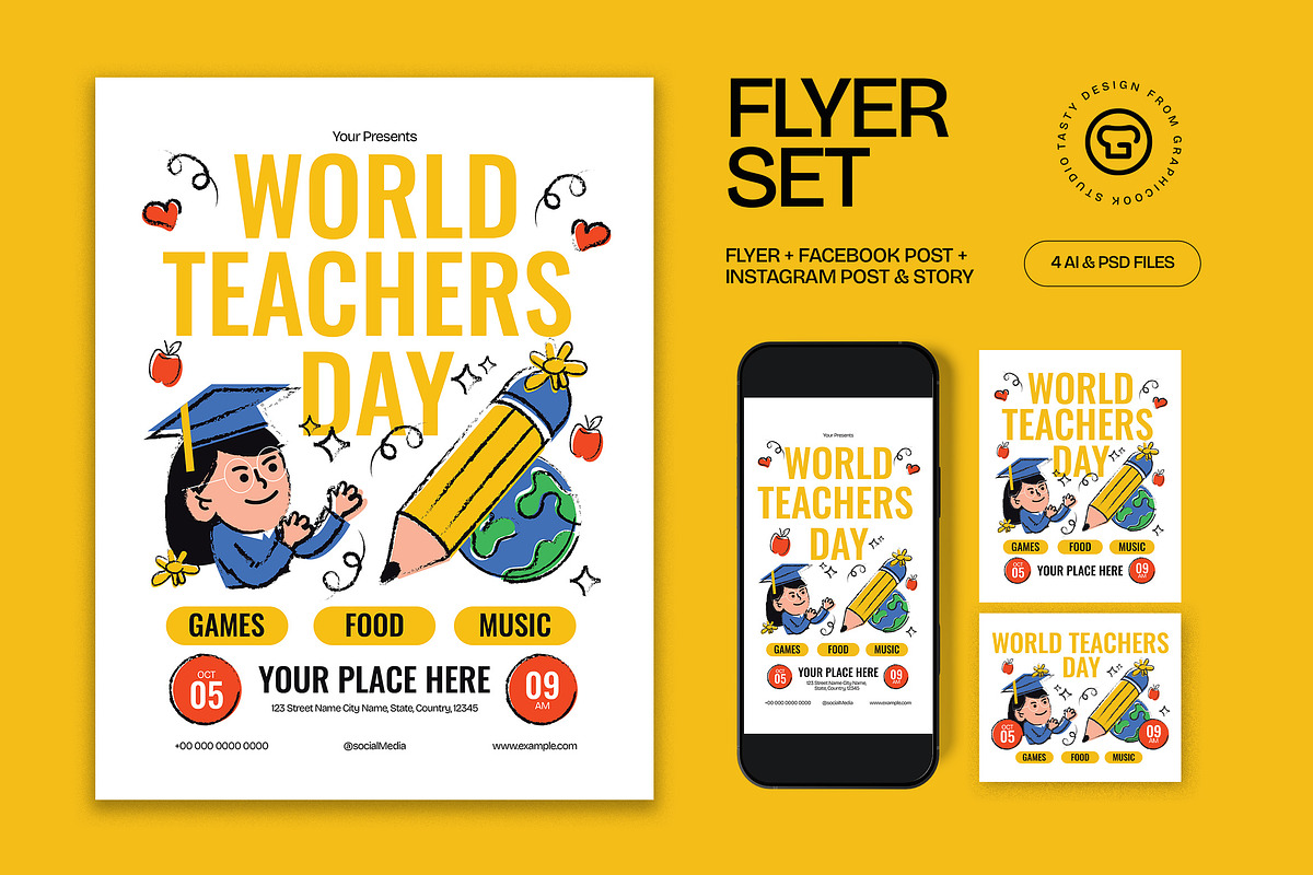 World Teachers Day Flyer, a Flyer Template by graphicook (Photo 1 of 3)