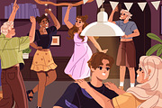 Happy friends at house party, a Person Illustration by PaperTrident (Thumbnail 3 of 3)