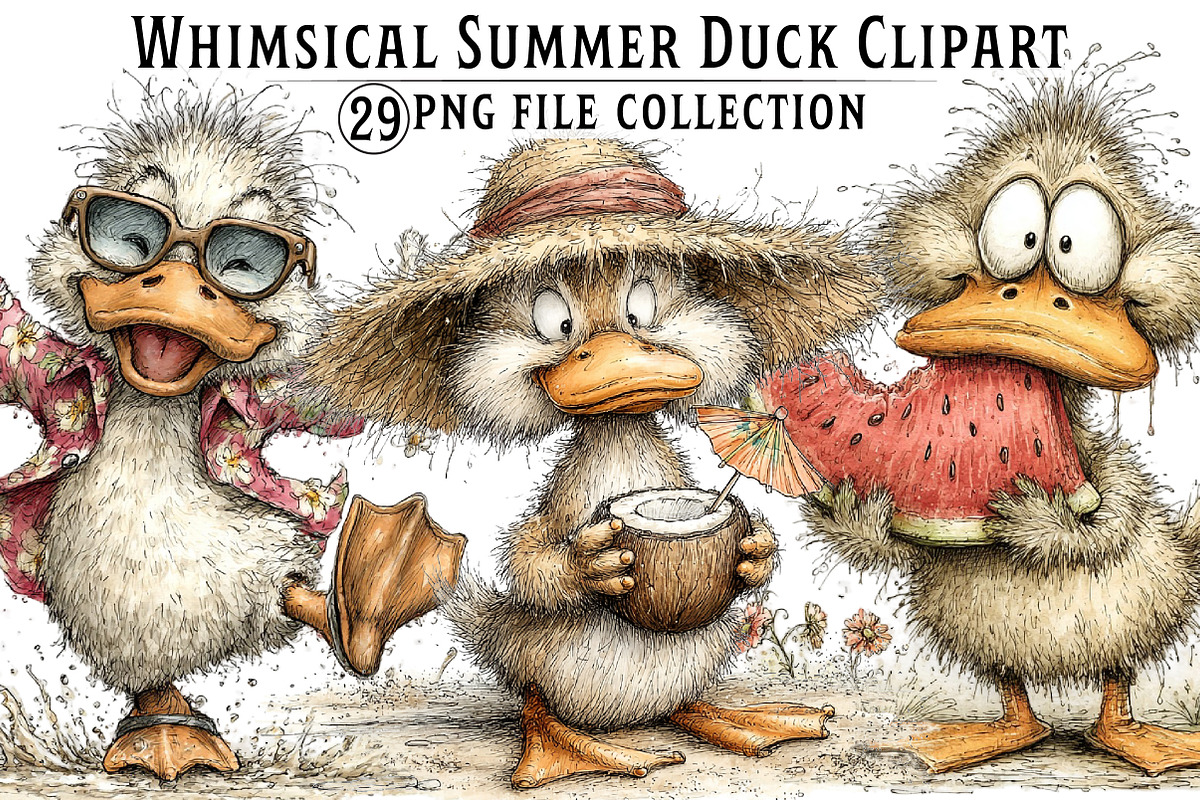 Whimsical Summer Duck Clipart, an Illustration by Dream Creation (Photo 1 of 6)