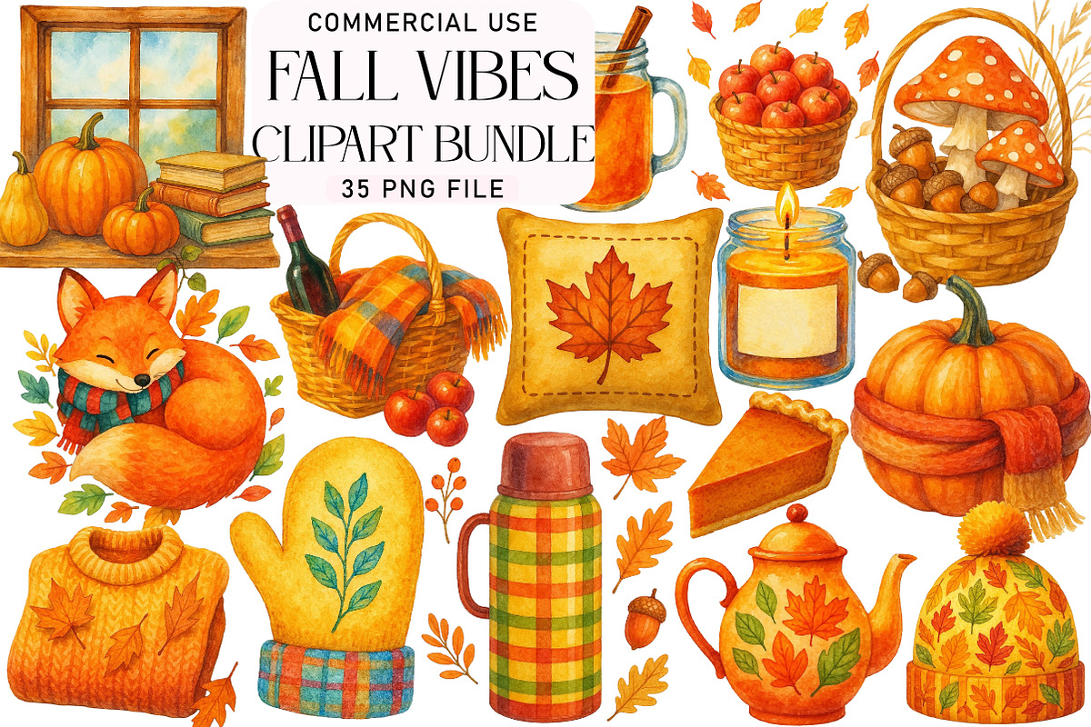 Cozy Fall Vibes Clipart Bundle Png, an Illustration by Daily.Designs (Photo 1 of 3)