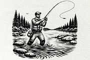 Vintage Fishing Engraving Graphics, a Sport Illustration by DENIDigitalArtSudio (Thumbnail 2 of 8)