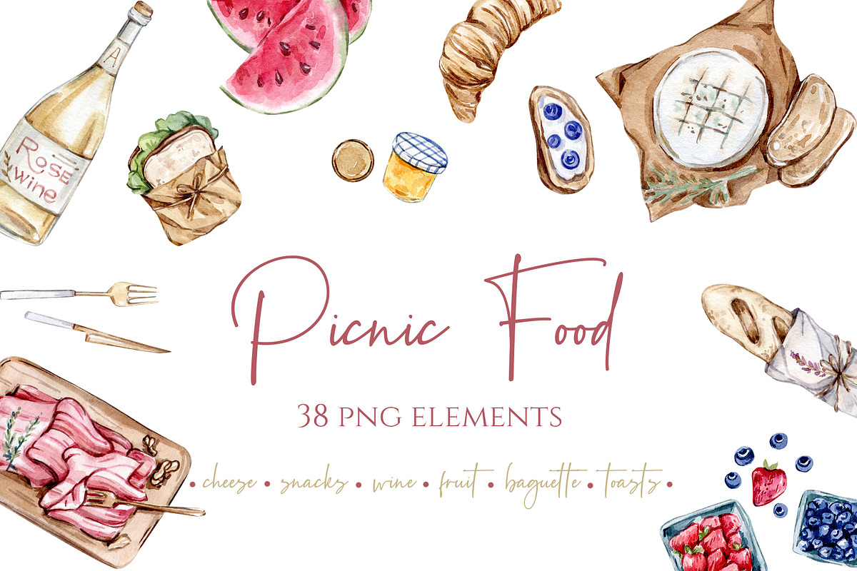 Watercolor Summer Picnic Collection, a Food Illustration by S_ARTLOVE (Photo 7 of 11)