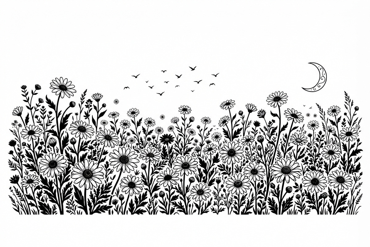 60 Daisy Flower Field Silhouette, a Seasonal Illustration by Amazin_art (Photo 21 of 28)