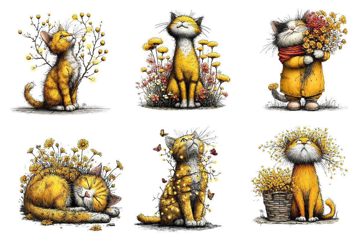 Whimsical Spring Cats Clipart, an Illustration by Dream Creation (Photo 4 of 6)