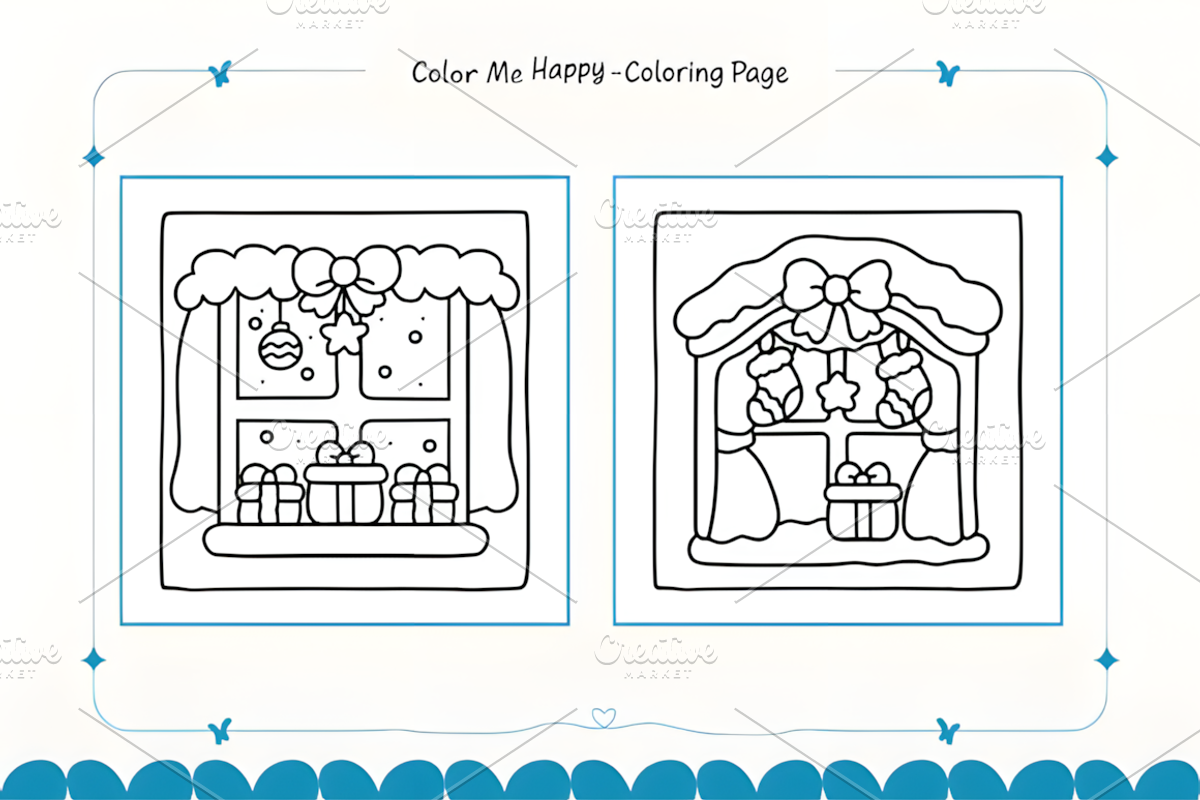 Christmas Window Coloring Pages, a Seasonal Illustration by Coco Bloom (Photo 3 of 4)