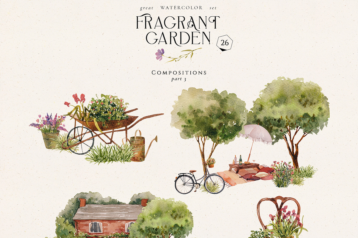 Fragrant garden-great watercolor set, a Decorative Illustration by Pamyatka Shop (Photo 9 of 24)