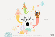 Little Mermaids. Clipart & Patterns, a Decorative Illustration by annartdreams (Thumbnail 1 of 11)