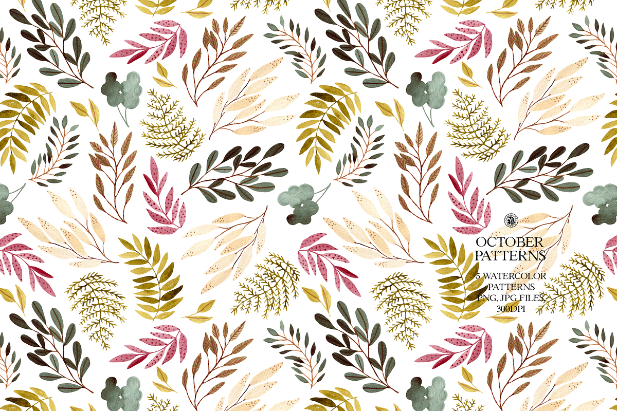 October Watercolor Patterns Set, a Pattern Graphic by Webvilla Studio (Photo 9 of 10)